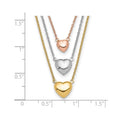 Tri-color Three Hearts 14K Gold Layered Cable Chain Necklace by Fine Color Jewels