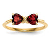 14k Yellow Gold Bow Dual Heart Birthstone Ring