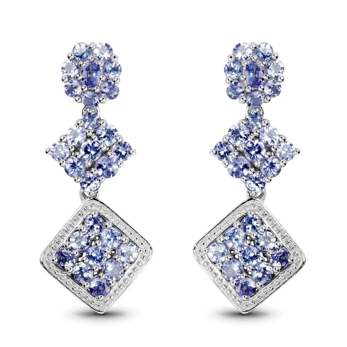 Violet Tanzanite Prong Sterling Silver Dangle Earrings by Fine Color Jewels