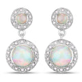 2.02 Ct Round White Ethiopian Opal & Diamond Prong Silver Halo Dangle Earrings by Fine Color Jewels