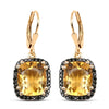 8.90 Ct Yellow Citrine & Black Spinel Prong Silver Leverback Dangle Earrings