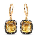 8.90 Ct Yellow Citrine & Black Spinel Prong Silver Leverback Dangle Earrings by Fine Color Jewels