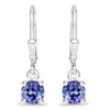 0.94 Ct Round Violet Tanzanite Prong Silver Leverback Dangle Earrings