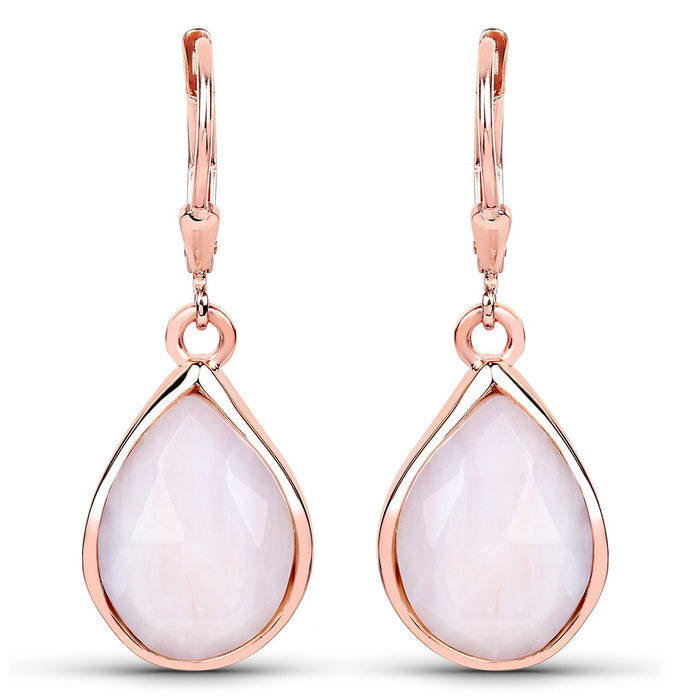 7.60 Ct Pear Pink Opal Bezel 18K Rose Gold Plated Silver Teardrop Dangle Earrings by Fine Color Jewels