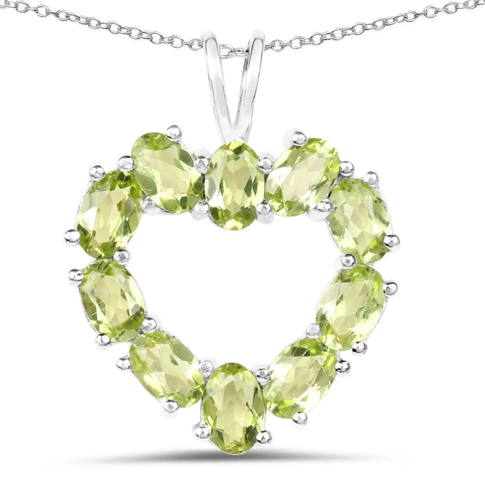4.50 Ct Oval Green Peridot Prong Silver Heart Pendant Necklace by Fine Color Jewels