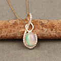 0.48 Ct Oval White Opal & Diamond Prong 14K Gold Plated Silver Crossover Pendant Necklace by Fine Color Jewels