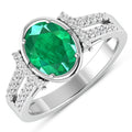 1.53 Ct Oval Green Zambian Emerald & Diamond Prong 14K Gold Bridge Ring by Fine Color Jewels