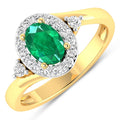 0.70 Ct Oval Green Zambian Emerald & Lab Diamond Prong 14K Gold Bypass Halo Ring by Fine Color Jewels