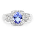 1.42 Ct Oval Violet Tanzanite Prong Silver Pave Halo Statement Ring by Fine Color Jewels