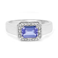 1.12 Ct Octagon Violet Tanzanite Prong Silver Halo Statement Ring by Fine Color Jewels