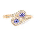 0.28 Ct Pear Violet Tanzanite Diamond Prong 14K Yellow Gold Bypass Halo Pave Ring by Fine Color Jewels