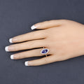 2.06 Ct Marquise Violet Tanzanite Diamond Prong 14K Yellow Gold Halo Pave Bridge Ring by Fine Color Jewels