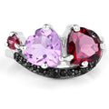 4.07 Ct Heart Purple Amethyst & Rhodolite Prong Silver Pave Toi et Moi Cocktail Ring by Fine Color Jewels