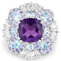 8.38 Ct Cushion Purple Amethyst Prong Sterling Silver Cluster Halo Cocktail Ring by Fine Color Jewels