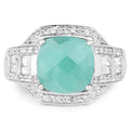 4.09 Ct Cushion Green Emerald Prong Silver Halo Pave Statement Ring by Fine Color Jewels