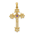 10K Yellow Gold Natural Amethyst Cross Pendant by Fine Color Jewels