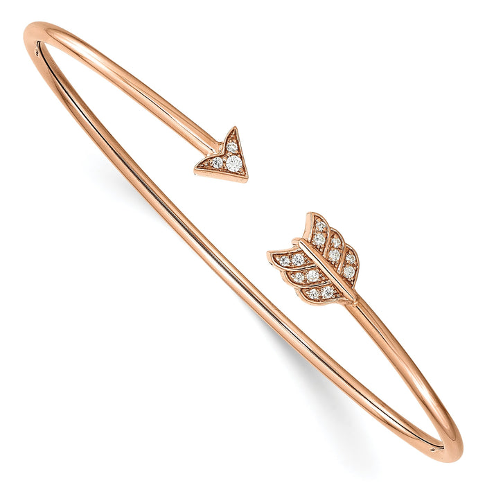 1/10 ct Diamond Arrow Flexible Cuff Bangle Bracelet 14k Rose Gold by Fine Color Jewels