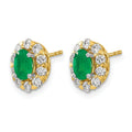 14k Gold Lab Grown Diamond Oval Emerald Halo Studs Earrings by Fine Color Jewels
