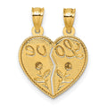 14k Real Gold LOVE And Roses Heart breakable pendant by Fine Color Jewels