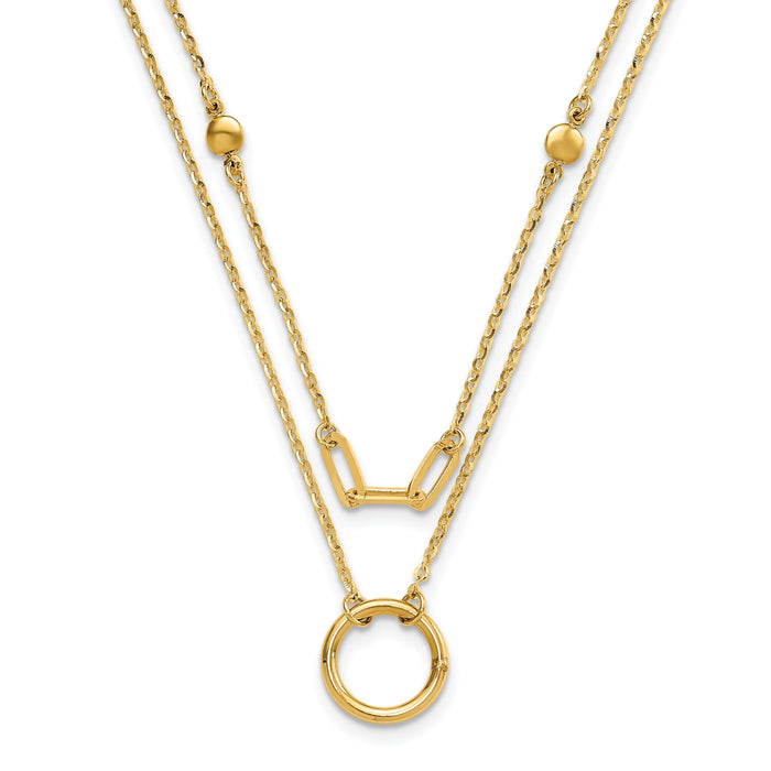 Double Layer Circle 14K Yellow Gold Cable Chain Necklace by Fine Color Jewels