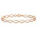 14k Rose Gold Diamond-Cut Open Marquise Fancy Link Lobster Clasp Chain Bracelet by Fine Color Jewels