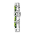 14k White Gold Natural Green Peridot Diamond Cross Pendant by Fine Color Jewels