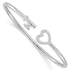 Round White Cubic Zirconia Prong Sterling Silver Heart and Key Flexible Slip-On Bangle Bracelet