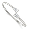 Tapered Baguette White Cubic Zirconia Bezel Sterling Silver Open Bypass Slip-On Bangle Bracelet by Fine Color Jewels