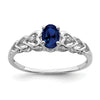 0.60 Ct Oval Blue Created Sapphire & Diamond Prong Rhodium-Plated Silver Heart Band Ring