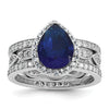 Pear Shaped Created Sapphire Sterling Silver Teardrop Halo Pave Engagement Ring