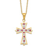 Silver Natural Diamond and Ruby Cross Necklace