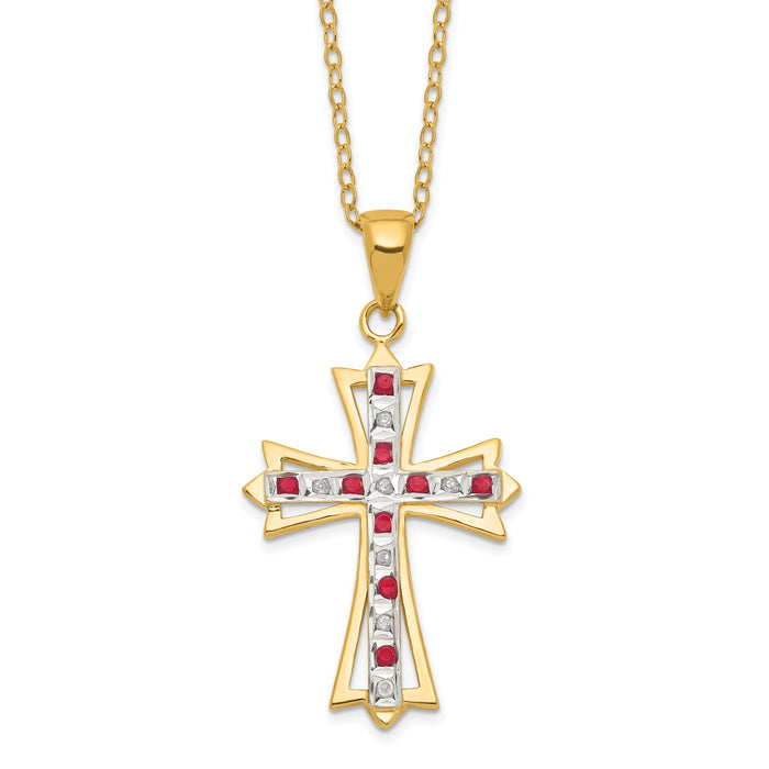 Silver Natural Diamond and Ruby Cross Necklace by Fine Color Jewels