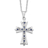 Sterling Silver Natural Diamond and Sapphire Cross Necklace