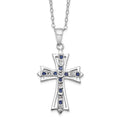 Sterling Silver Natural Diamond and Sapphire Cross Necklace by Fine Color Jewels