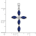 Sterling Silver Natural Sapphire and Diamond Pendant by Fine Color Jewels