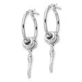 Silver Italian Horn Dangle Hoop Earrings by Fine Color Jewels