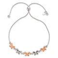 Two-Tone Rhodium and Rose Gold Plated Silver Alternating Butterfly Link Adjustable Slider Bolo Bracelet by Fine Color Jewels