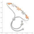 Two-Tone Rhodium and Rose Gold Plated Silver Alternating Butterfly Link Adjustable Slider Bolo Bracelet by Fine Color Jewels