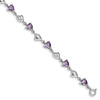 Heart Purple Amethyst Prong Sterling Silver Heart Link Bracelet