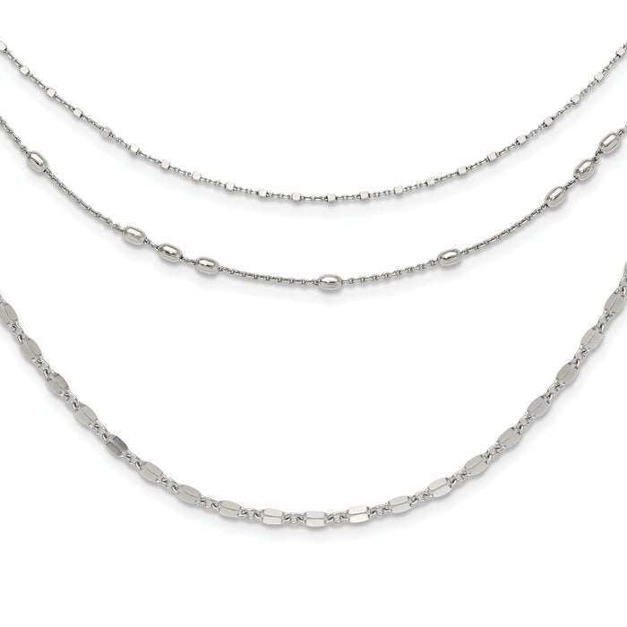 Round Beaded Sterling Silver Rhodium-Plated Layered Necklace by Fine Color Jewels