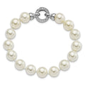 Round White Shell Pearl Rhodium-Plated Clasp Sterling Silver Hand-Knotted Fancy Bracelet by Fine Color Jewels