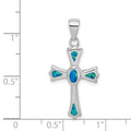 Sterling Silver Blue Opal Small Cross Pendant by Fine Color Jewels