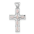 Silver Flash Platinum-plated Created White Opal Cross Pendant by Fine Color Jewels