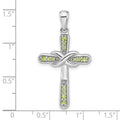 Silver Rhodium-plated Peridot Infinity Cross Pendant by Fine Color Jewels