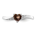 Silver Smoky Quartz Diamond Heart Ring by Fine Color Jewels