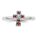 0.15 Ct Round Red Garnet Prong Silver Stackable Cross Ring by Fine Color Jewels