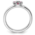 0.14 Ct Round Lab Created Red Ruby Silver Stackable Cross Bezel Ring by Fine Color Jewels