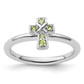 0.16 Ct Round Green Peridot Prong Silver Stackable Cross Ring by Fine Color Jewels