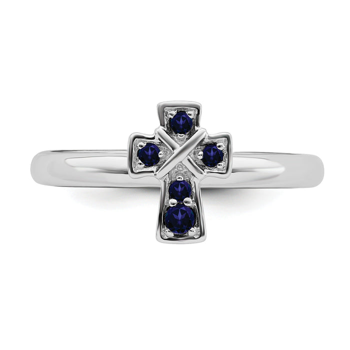 Lab Created Sapphire Silver Stackable Cross Ring by Fine Color Jewels
