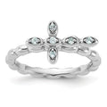 Silver Stackable Natural Aquamarine Cross Ring by Fine Color Jewels